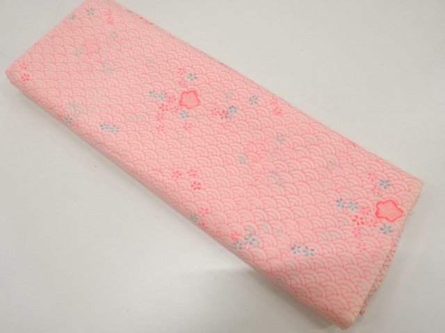 JAPANESE KIMONO / ANTIQUE PLUM TREE PATTERN / BLUE OCEAN WAVES JUBAN-J